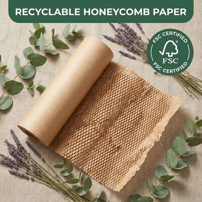 رنگ سفید سازگار با محیط زیست قابل بازیافت Kraft Honeycomb Paper Roll Cushioning Wrap با ضد چرب برای بسته بندی هدیه